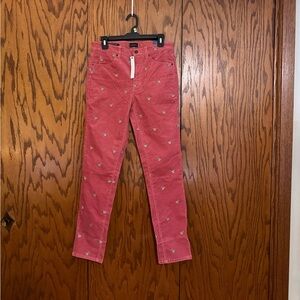 Talbots Corduroy Pants Women 6 Red Embroidered Duck Straight Leg High Waist